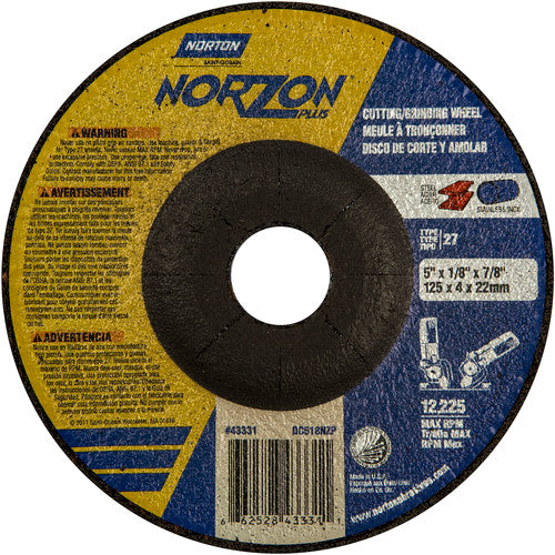 5″ × 1/8″ × 7/8″ NorZon Plus Non-Woven Depressed Center Wheel Type 27 Ceramic Alumina / Zirconia Alumina - Americas Tooling