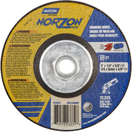 5″ × 1/4″ × 5/8″ NorZon Plus Non-Woven Depressed Center Wheel Type 27 - Americas Tooling