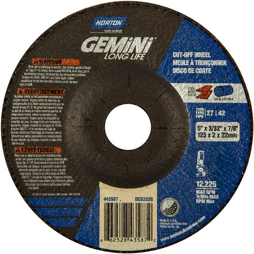 5″ × 0.090″ × 7/8″ Gemini Non-Woven Depressed Center Wheel Type 27 30 Grit Aluminum Oxide - Americas Tooling