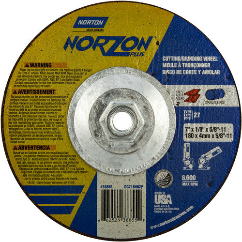 7″ × 1/8″ × 5/8″ NorZon Plus Non-Woven Depressed Center Wheel Type 27 - Americas Tooling