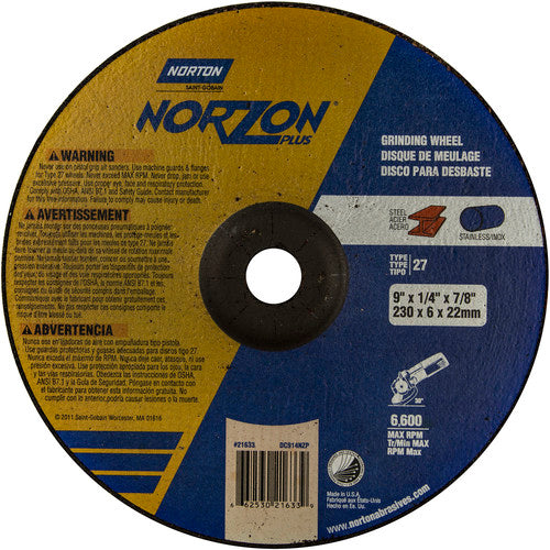 9″ × 1/4″ × 7/8″ NorZon Plus Non-Woven Depressed Center Wheel Type 27 - Americas Tooling