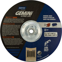 ‎9 × 1/4 × 5/8 - 11″ Gemini Long Life Grinding Wheel A 24 R Type 27 - Americas Tooling