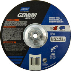 ‎9 × 1/4 × 5/8 - 11″ Gemini Fast Cut Grinding Wheel A 24 N Type 27 - Americas Tooling