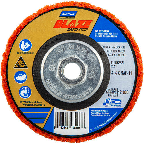 ‎4-1/2 × 5/8 - 11″ Bear-Tex Blaze Rapid Strip Non-Woven Depressed Center Disc Ceramic Alumina Extra Coarse Grit Type 27 - Americas Tooling