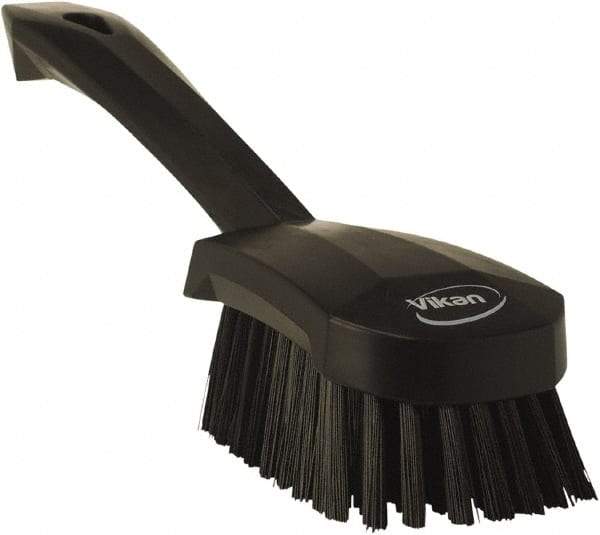 Vikan - 1.3" Bristle Length, Polyester Scrub Brush - 4-1/4" Long x 2-3/4" Wide Head, 10" OAL, Black, Polypropylene Block - Americas Tooling