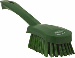 Vikan - 1.3" Bristle Length, Polyester Scrub Brush - 4-1/4" Long x 2-3/4" Wide Head, 10" OAL, Green, Polypropylene Block - Americas Tooling