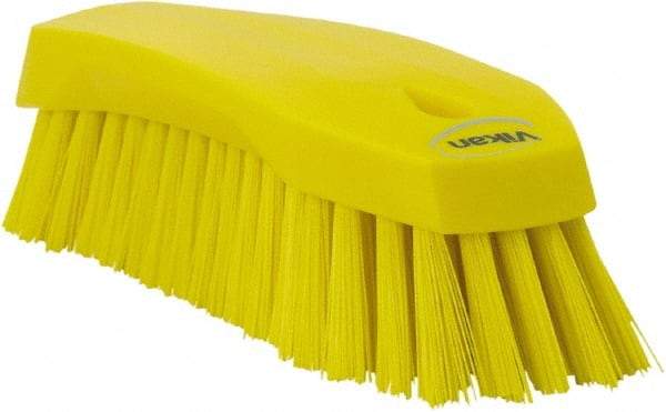 Vikan - 1.3" Bristle Length, Polyester Utility Scrub Brush - 7" Long x 3" Wide Head, 8" OAL, Yellow, Polypropylene Block - Americas Tooling