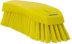 Vikan - 1.3" Bristle Length, Polyester Utility Scrub Brush - 7" Long x 3" Wide Head, 8" OAL, Yellow, Polypropylene Block - Americas Tooling