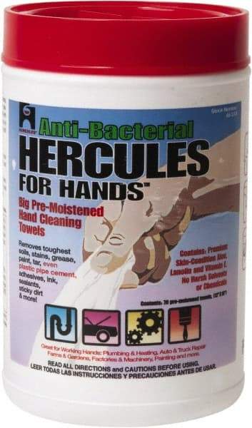 Hercules - Pre-Moistened Hand Cleaning Wipes - Canister, 12" x 10" Sheet Size, White - Americas Tooling