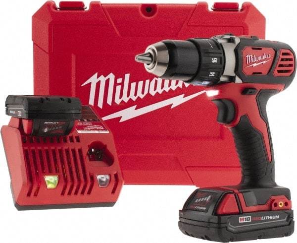 Milwaukee Tool - 18 Volt 1/2" Chuck Pistol Grip Handle Cordless Drill - 0-400 & 0-1800 RPM, Keyless Chuck, Reversible, 2 Lithium-Ion Batteries Included - Americas Tooling