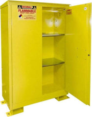 Securall Cabinets - 2 Door, 2 Shelf, Yellow Steel Standard Safety Cabinet for Flammable and Combustible Liquids - 69" High x 43" Wide x 18" Deep, Manual Closing Door, 3 Point Key Lock, 45 Gal Capacity - Americas Tooling