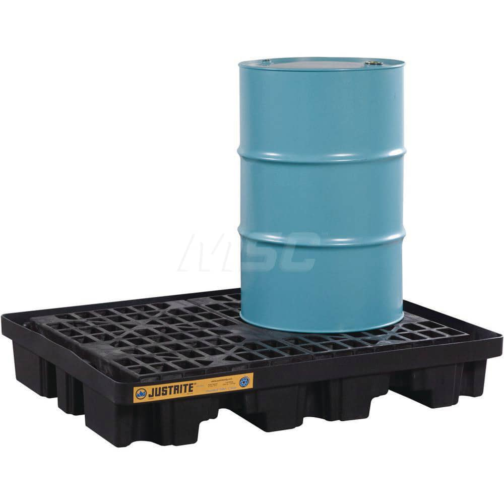 Justrite - Spill Pallets, Platforms, Sumps & Basins; Type: EcoPolyBlend? DrumSheds? ; Number of Drums: 2 ; Sump Capacity (Gal.): 67.00 ; Load Capacity (Lb.): 2500.000 ; Material: Polyethylene ; Height (Inch): 9 - Exact Industrial Supply