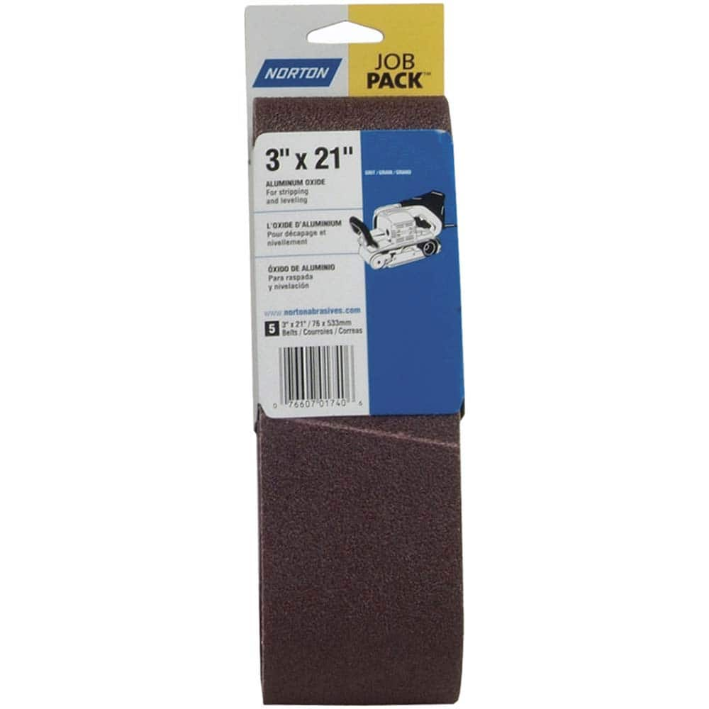 Norton - 3" Wide x 21" OAL, 120 Grit, Aluminum Oxide Abrasive Belt - Americas Tooling