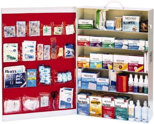 Medique - 1,500 Piece, 150 Person, Industrial First Aid Kit - 19-1/4" Wide x 28-1/2" Deep x 6" High, Metal Cabinet - Americas Tooling