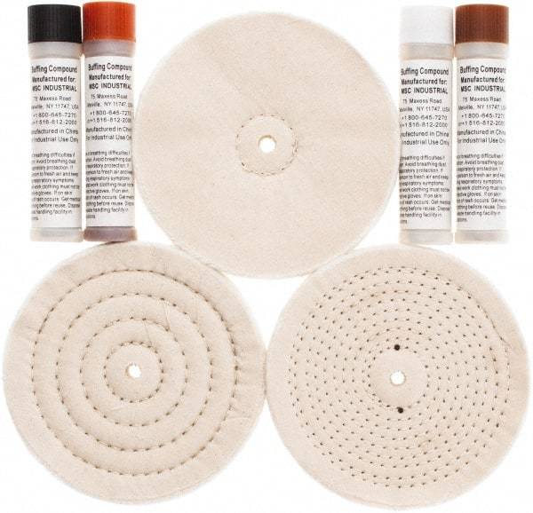 Value Collection - 6" Diam Loose Sewn, Cushion Sewn Buffing Wheel Set - 1/2" Arbor Hole - Americas Tooling