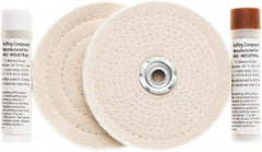 Value Collection - 6" Diam Cushion Sewn, Spiral Sewn Buffing Wheel Set - 1/2 & 7/8" Arbor Hole - Americas Tooling