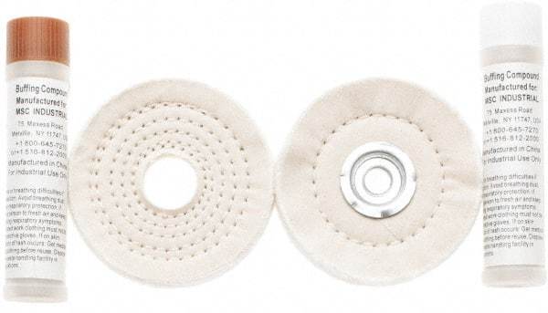 Value Collection - 4" Diam Cushion Sewn, Spiral Sewn Buffing Wheel Set - 1/2 & 7/8" Arbor Hole - Americas Tooling