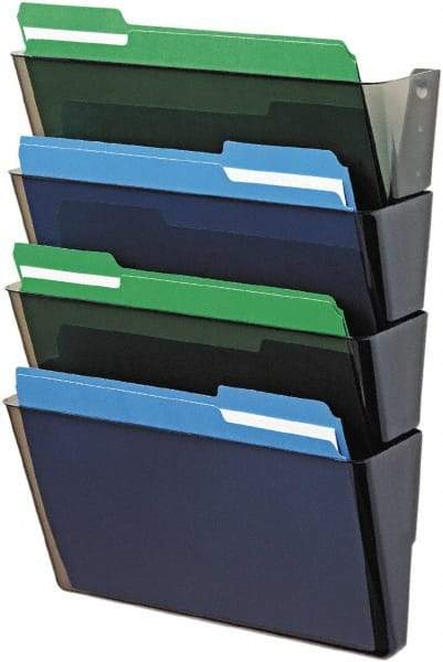 Deflect-o - 13" Wide x 7" High x 4" Deep Plastic Wall File - 4 Compartments, Smoke - Americas Tooling