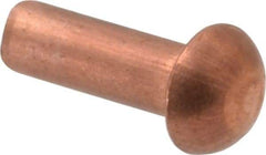 Made in USA - 1/8" Body Diam, Round Copper Solid Rivet - 3/8" Length Under Head - Americas Tooling