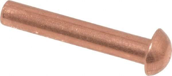 Made in USA - 1/8" Body Diam, Round Copper Solid Rivet - 3/4" Length Under Head - Americas Tooling