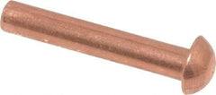 Made in USA - 1/8" Body Diam, Round Copper Solid Rivet - 3/4" Length Under Head - Americas Tooling