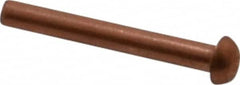 Made in USA - 1/8" Body Diam, Round Copper Solid Rivet - 1" Length Under Head - Americas Tooling