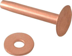 Made in USA - #10 Wire Body Diam, Flat Copper Belt Rivet with Washer - 1" Length Under Head, 7/16" Head Diam - Americas Tooling