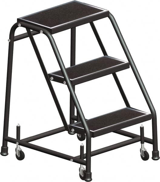 Ballymore - 28" 3 Step Ladder - Rolling Safety Ladder, 450 Lb Capacity, 28-1/2" Platform Height, 30" Base Width x 25" Base Depth, Serrated - Americas Tooling