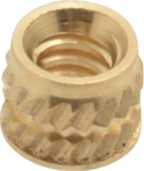 E-Z LOK - #4-40, 0.153" Small to 0.159" Large End Hole Diam, Brass Single Vane Tapered Hole Threaded Insert - 0.172" Insert, 0.157" Pilot Diam, 0.135" OAL, 0.093" Min Wall Thickness - Americas Tooling