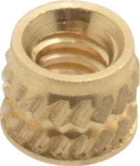 E-Z LOK - #4-40, 0.153" Small to 0.159" Large End Hole Diam, Brass Single Vane Tapered Hole Threaded Insert - 0.172" Insert, 0.157" Pilot Diam, 0.135" OAL, 0.093" Min Wall Thickness - Americas Tooling