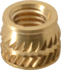 E-Z LOK - #10-32, 0.267" Small to 0.277" Large End Hole Diam, Brass Single Vane Tapered Hole Threaded Insert - 0.296" Insert, 0.272" Pilot Diam, 0.225" OAL, 0.159" Min Wall Thickness - Americas Tooling