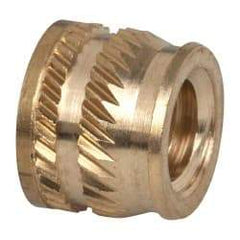 E-Z LOK - 1/4-20, 0.349" Small to 0.363" Large End Hole Diam, Brass Single Vane Tapered Hole Threaded Insert - 3/8" Insert, 0.354" Pilot Diam, 0.3" OAL, 0.194" Min Wall Thickness - Americas Tooling