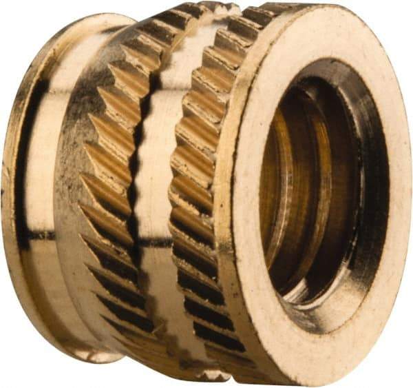 E-Z LOK - 5/16-18, 0.431" Small to 0.448" Large End Hole Diam, Brass Single Vane Tapered Hole Threaded Insert - 15/32" Insert, 0.439" Pilot Diam, 0.335" OAL, 0.245" Min Wall Thickness - Americas Tooling