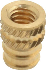 E-Z LOK - #8-32, 0.208" Small to 0.234" Large End Hole Diam, Brass Double Vane Tapered Hole Threaded Insert - 1/4" Insert, 0.212" Pilot Diam, 5/16" OAL, 0.133" Min Wall Thickness - Americas Tooling