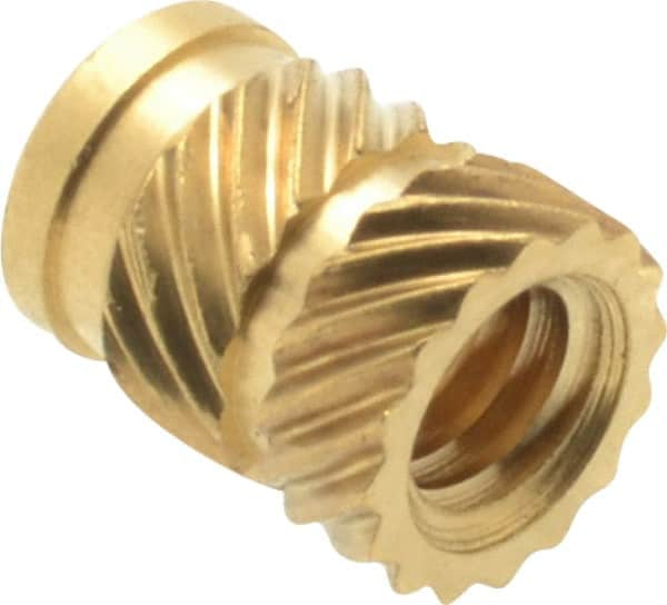 E-Z LOK - #8 32 UNC, 1/4" Diam, Brass Unheaded Heat Installed Threaded Insert - 0.22" Hole, 0.321" OAL, 1/4" Head Diam - Americas Tooling