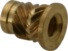 E-Z LOK - #4 40 UNC, 0.181" Diam, Brass Headed Heat Installed Threaded Insert - 0.157" Hole, 1/4" OAL x 0.021" High, 0.218" Head Diam - Americas Tooling