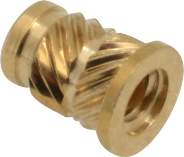 E-Z LOK - #6 32 UNC, 0.214" Diam, Brass Headed Heat Installed Threaded Insert - 0.189" Hole, 0.311" OAL x 0.027" High, 1/4" Head Diam - Americas Tooling