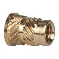 E-Z LOK - #8 32 UNC, 1/4" Diam, Brass Headed Heat Installed Threaded Insert - 0.22" Hole, 0.357" OAL x 0.033" High, 9/32" Head Diam - Americas Tooling