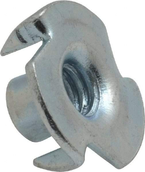 Value Collection - 1/4-20 Zinc-Plated Steel Standard Tee Nut - 5/16" Barrel Length, 3/4" Flange Diam, 3 Prongs - Americas Tooling