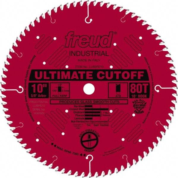 Freud - 10" Diam, 5/8" Arbor Hole Diam, 80 Tooth Wet & Dry Cut Saw Blade - Carbide-Tipped, Standard Round Arbor - Americas Tooling