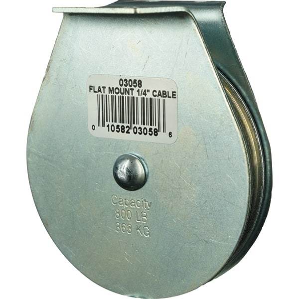 Block Division - 800 Lbs. Load Limit, Flat Standard Block - Upright Mount, Single Sheave, 3 Inch Outside Diameter, Wire Rope, 1/4 Inch Diameter, Eye, 7/8 Inch Inside Diameter, Carbon Steel, Zinc Plated Finish - Americas Tooling