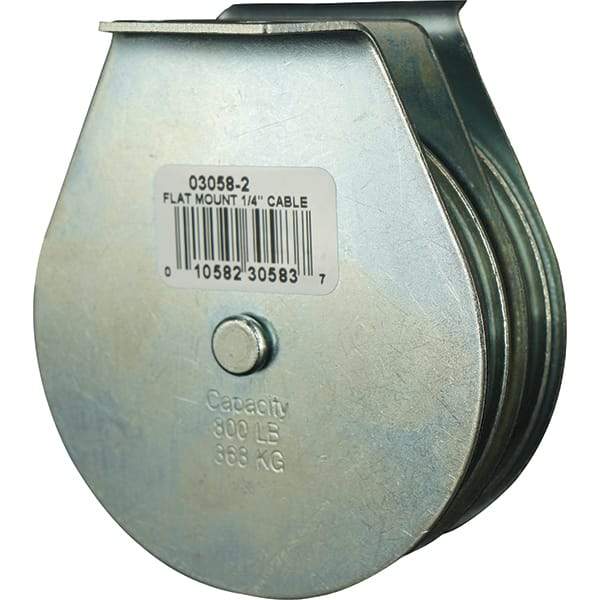 Block Division - 800 Lbs. Load Limit, Flat Standard Block - Upright Mount, Double Sheave, 3 Inch Outside Diameter, Wire Rope, 1/4 Inch Diameter, Eye, 7/8 Inch Inside Diameter, Carbon Steel, Zinc Plated Finish - Americas Tooling