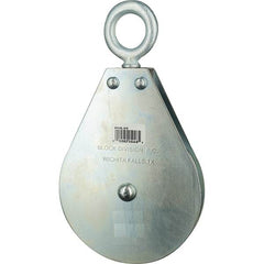 Block Division - 1, 550 Lbs. Load Limit, Swivel Eye Snatch Block - Single Sheave, 3-5/8 Inch Outside Diameter, Wire Rope, 3/8 Inch Diameter, Eye, 1-1/8 Inch Inside Diameter, Carbon Steel, Zinc Plated Finish - Americas Tooling