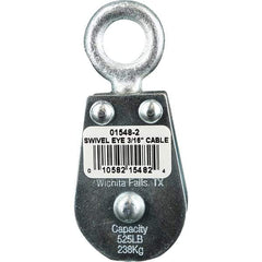 Block Division - 525 Lbs. Load Limit, Swivel Eye Snatch Block - Double Sheave, 1-5/8 Inch Outside Diameter, Wire Rope, 3/16 Inch Diameter, Eye, 5/8 Inch Inside Diameter, Carbon Steel, Zinc Plated Finish - Americas Tooling