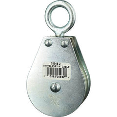 Block Division - 685 Lbs. Load Limit, Swivel Eye Snatch Block - Double Sheave, 2-1/2 Inch Outside Diameter, Wire Rope, 1/4 Inch Diameter, Eye, 7/8 Inch Inside Diameter, Carbon Steel, Zinc Plated Finish - Americas Tooling