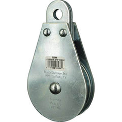 Block Division - 1, 550 Lbs. Load Limit, Rigid Eye Block - Single Sheave, 3-1/2 Inch Outside Diameter, Wire Rope, 5/16 Inch Diameter, Eye, 9/16 Inch Inside Diameter, Carbon Steel, Zinc Plated Finish - Americas Tooling