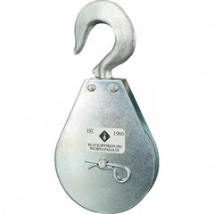 Block Division - 1, 550 Lbs. Load Limit, Swivel Hook Block - Single Sheave, 3-3/4 Inch Outside Diameter, Wire Rope, 5/16 Inch Diameter, Eye, 9/16 Inch Inside Diameter, Carbon Steel, Zinc Plated Finish - Americas Tooling