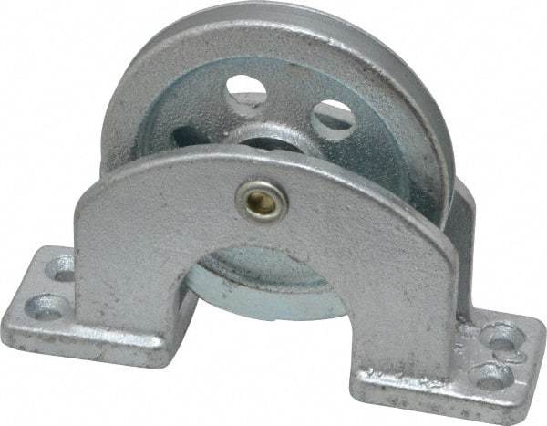 Value Collection - Single Open Upright Mount Guidance Pulley - Sheave, 2-1/2 Inch Outside Diameter, Wire Rope, 3/16 Inch Diameter, 0.144 Inch to 0.155 Inch Mounting Hole Diameter Iron, Galvanized Finish - Americas Tooling