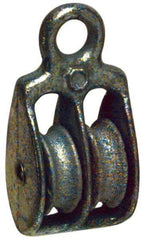 Value Collection - Rigid Eye Double Sheave Pulley - Sheave, 1 Inch Outside Diameter, Fibrous Rope, 1/4 Inch Diameter, Malleable Iron, Galvanized Finish - Americas Tooling