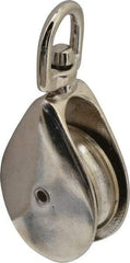 Value Collection - Swivel Eye Single Sheave Pulley - Sheave, 2 Inch Outside Diameter, Fibrous Rope, 7/16 Inch Diameter, Gray Iron, Zinc Plated Finish - Americas Tooling